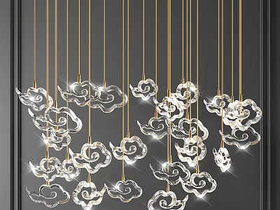Crystal Pendant Light with Cloud Shaped Pendants on Golden Hanging Chains for Modern Elegant Interior 3d model