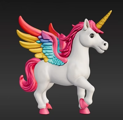 White Unicorn Doll With Rainbow Wings Pink Mane And Golden Horn Standing Pose 3d model