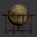 Vintage Globe On Hexagonal Wooden Stand With Ornate Detailed Base