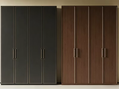 Modern Black and Brown Wardrobes with Four Doors and Metal Handles 3d model