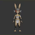 Rabbit Eared Warrior Character In Armored Outfit With Gray Fur And Red Eyes