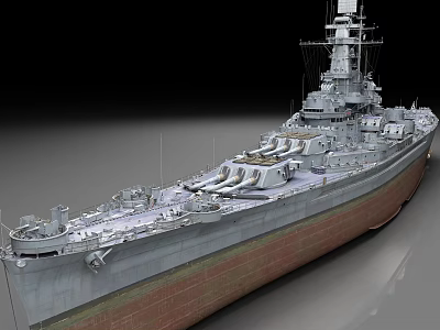 Large Military Warship With Main Turrets Superstructure Deck And Armored Hull 3d model