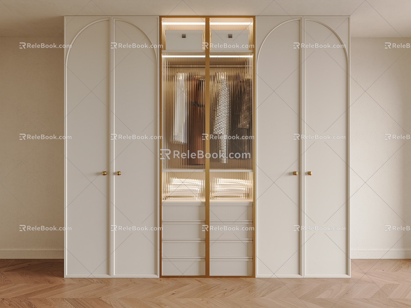 French Cream Style Wardrobe Custom Wardrobe Storage Cabinet Door Glass Cabinet Door Clothes Cabinet Door Handle 3d model