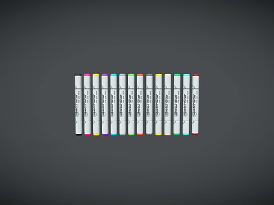 Colorful Art Markers Arranged In A Row With Multiple Bright Colors 3d model