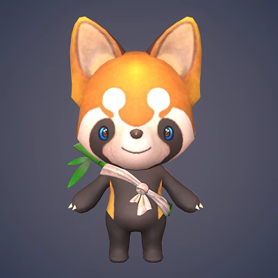 Cute Cartoon Red Panda Character With Orange White Head Blue Eyes And Bamboo 3d model