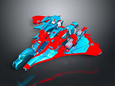 Futuristic Sci Fi Mechanical Red And Blue Design With Detailed Structures And Components 3d model