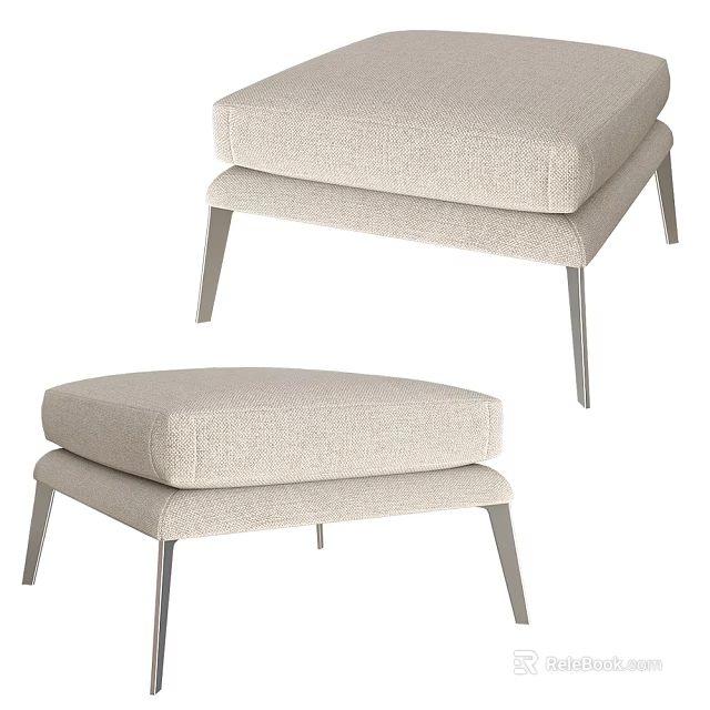Modern Beige Upholstered Ottoman With Stackable Design And Sleek Metal Legs For Home 3d model