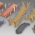 Wooden Bridges With Various Designs And Different Support Structures And Railings 3d model