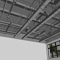 Industrial Ceiling Pipes And Metal Structure In White Wall Interior With Window 3d model