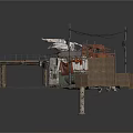 Post Apocalyptic Urban Scene With Damaged House Power Lines And Bridge Debris