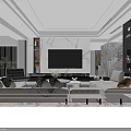 Modern Elegant Living and Dining Room With Sofa Coffee Table TV Wall And Decorative Painting