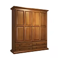 Wooden Wardrobe with Double Doors and Drawers Natural Wood Finish Classic Design