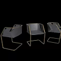Modern Office Chair With Black Leather Seat And Gold Metal Frame Design