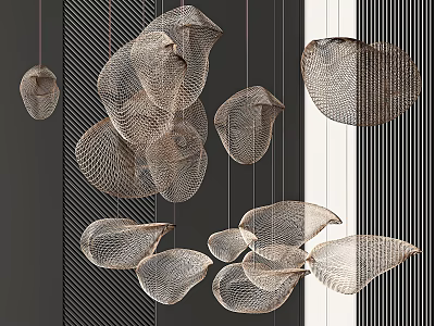 Modern Artistic Metal Mesh Chandelier With Irregular Leaf Shaped Design Hanging In Interior 3d model