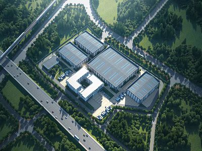 Modern Industrial Factory Complex With Multiple Buildings Green Landscaping And Road Access 3d model