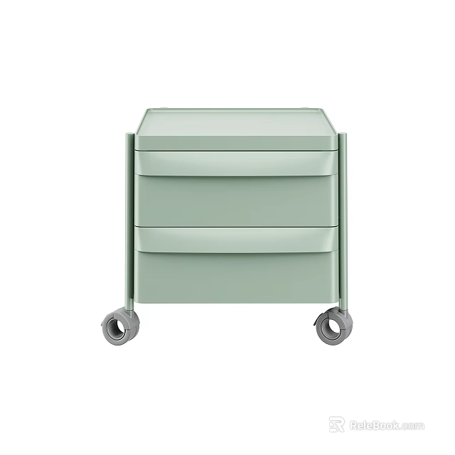 Light Green Mobile Chest of Drawers with Three Drawers and Wheels 3d model 