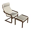 Modern Lounge Chair With Wooden Frame Comfortable White Cushion And Ottoman