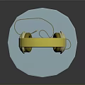 Yellow Headband Headphones With White Earpads On Blue Circular Base Gray Background