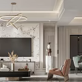 Elegant Modern Living Dining Room Interior With Sofa Coffee Table Chandelier And Art 3d model