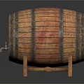 Rustic Wooden Barrel With Metal Hoops And Tap On Sturdy Stand