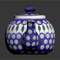Decorative Ceramic Teapot Featuring Purple White Base And Blue Green Circular Patterns 3d model