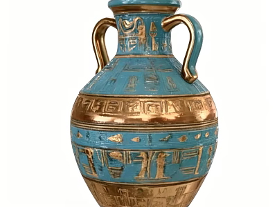 Turquoise And Gold Ceramic Vase With Intricate Patterns And Dual Handles 3d model