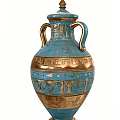 Turquoise And Gold Ceramic Vase With Intricate Patterns And Dual Handles