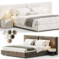 Modern Double Bed With White Bedding Pillows Upholstered Headboard Nightstand And Color Options