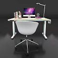 Modern Office Desk With Computer Monitor Desk Lamp Books And White Chair