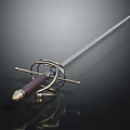 Classic Decorative Sword With Golden Hilt Guard Purple Handle And Long Slender Blade