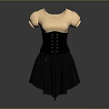 Stylish Women's Outfit With Beige Short Sleeve Top Black Corset And Black Skirt