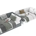 Modern Kids Bed With Upholstered Headboard Decorative Pillows And Soft Blankets