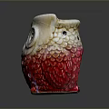 White And Red Owl Shaped Ceramic Decorative Figurine With Perforated Design
