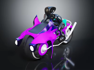 Futuristic Purple Blue Motorcycle with Black Humanoid Rider and Sleek Design 3d model