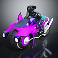Futuristic Purple Blue Motorcycle with Black Humanoid Rider and Sleek Design