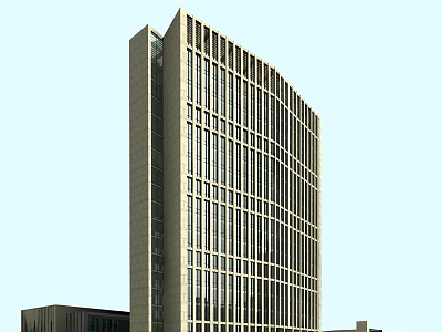 Modern Curved High Rise Office Building With Glass Facade And Grid Design 3d model