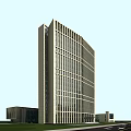 Modern Curved High Rise Office Building With Glass Facade And Grid Design