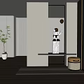 Modern Foyer Hallway Interior With Decorative Figurine Storage Cabinet And Potted Plant