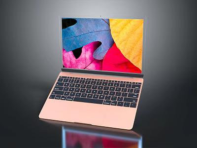 Pink Modern Laptop With Colorful Leaf Screen Display And Slim Design 3d model