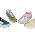 Trendy Stylish Sneakers With Green Red Blue And Beige Color Tones Unique Laces Design