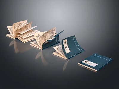 Traditional Open Books With Dark Blue Covers And Light Colored Pages At Various Angles 3d model
