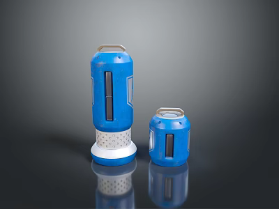 Two Blue Jars With Different Sizes White Base On Black Background With Reflection 3d model