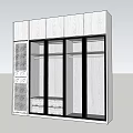 Modern Wooden Wardrobe With Glass Doors Decorative Panel And Built In Lighting