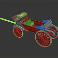 Vintage Red Carriage With Wooden Frame Red Wheels And Packages Inside