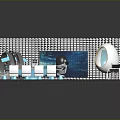 Futuristic Living Room Interior With Round Seats Large Display And Tech Equipment