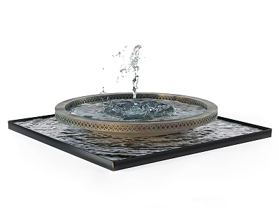Garden Ornament Fountain With Round Basin Water Splashing And Square Base Design 3d model