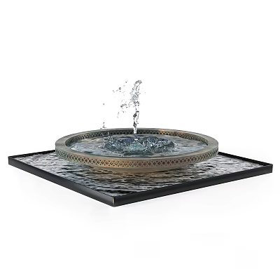 Garden Ornament Fountain With Round Basin Water Splashing And Square Base Design 3d model