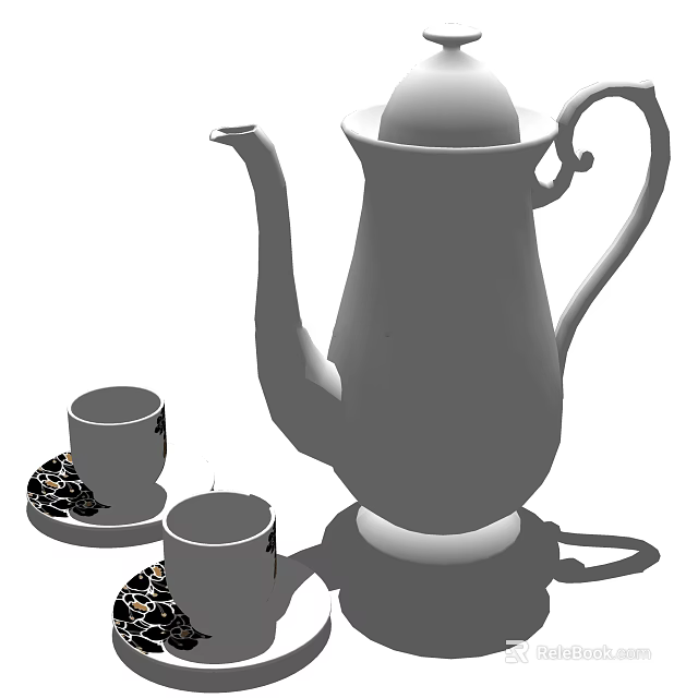 Classic Tea Set With Teapot Teacups And Saucers For Home Use 3d model 