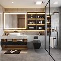 Elegant Modern Bathroom Interior Design With Marble Vanity Backlit Mirror Toilet And Glass Shower Enclosure
