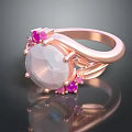 Rose Gold Ring Featuring Large White Gemstone And Small Pink Accent Stones
